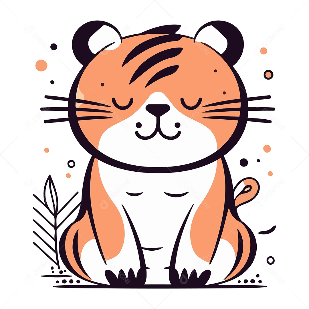 Tigre Fofo de Desenho Animado Ilustração Vetor EPS