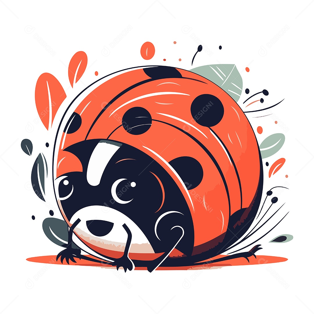 Joaninha Fofa de Desenho Animado Ilustração Vetor EPS