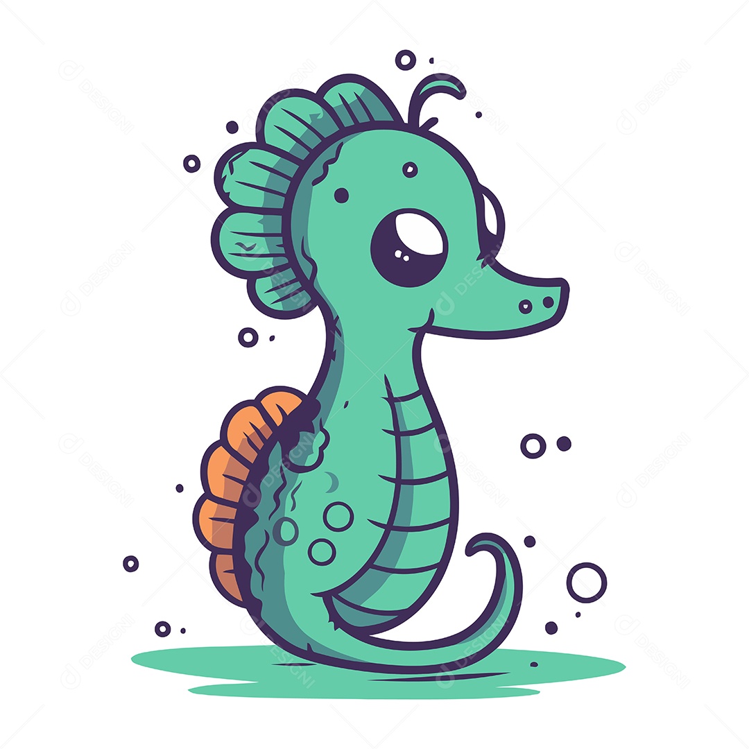 Cavalo Marinho Bonito de Desenho Animado Ilustração Vetor EPS