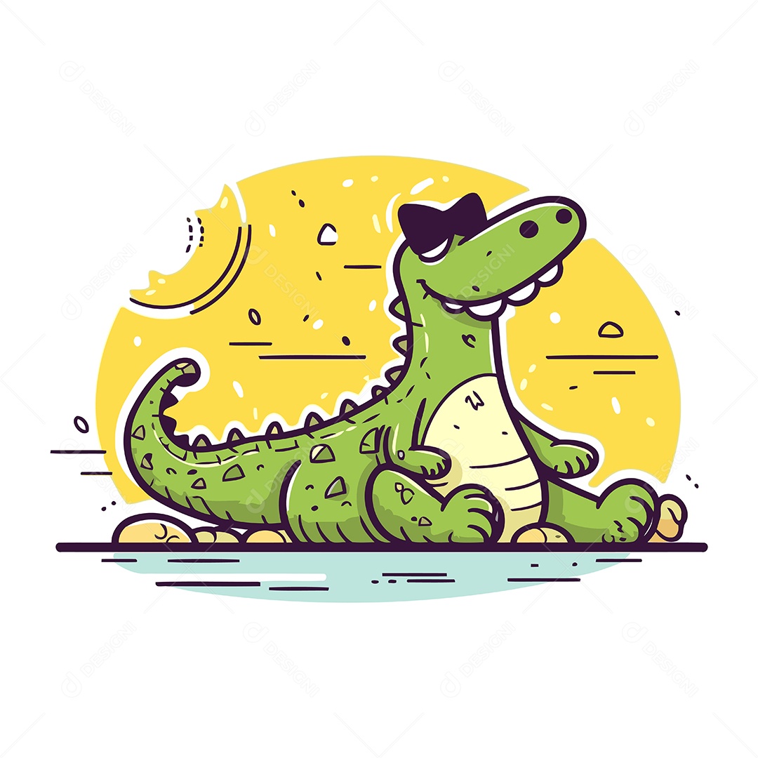 Crocodilo Fofo de Desenho Animado Ilustração Vetor EPS