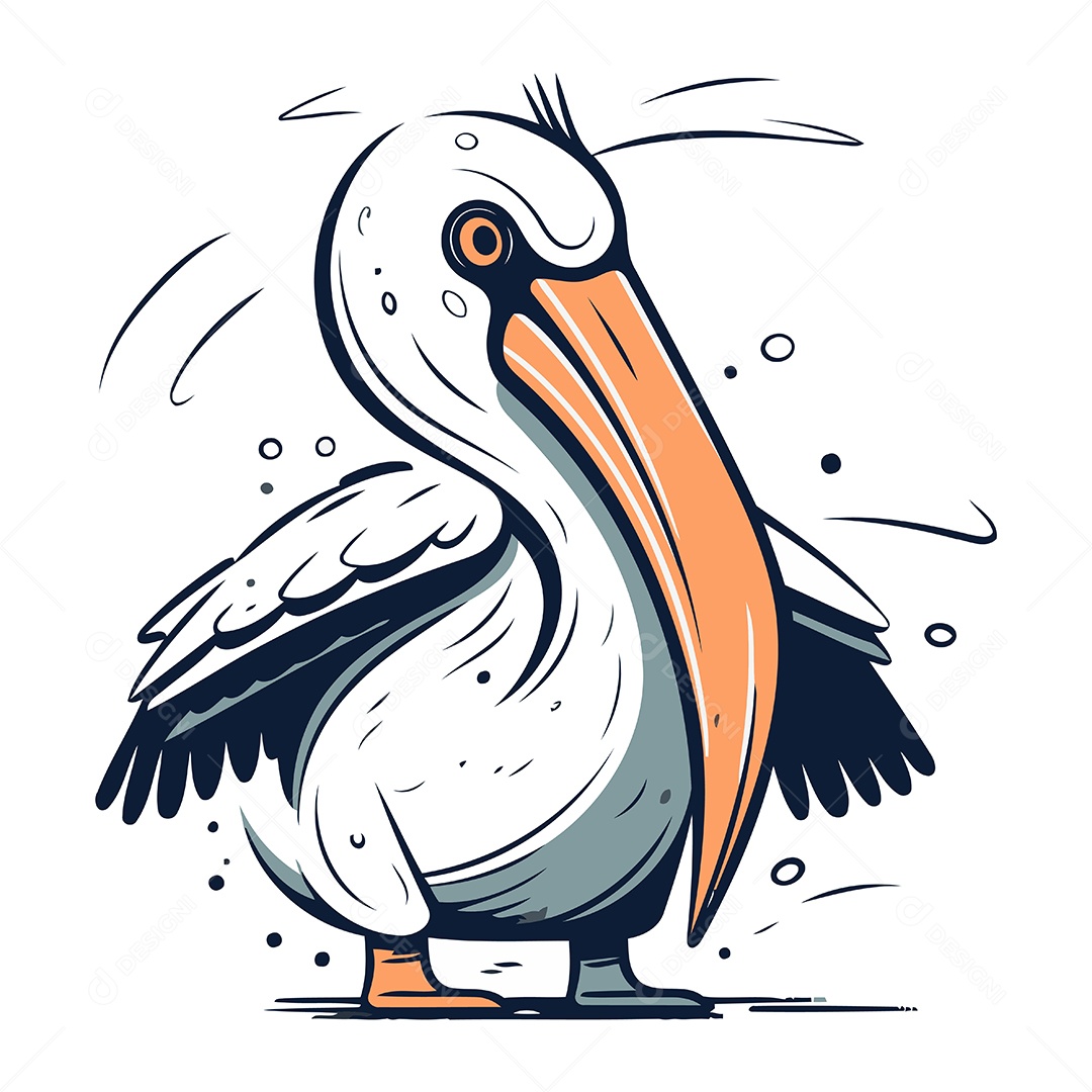 Pelicano de Desenho Animado Ilustração Vetor EPS