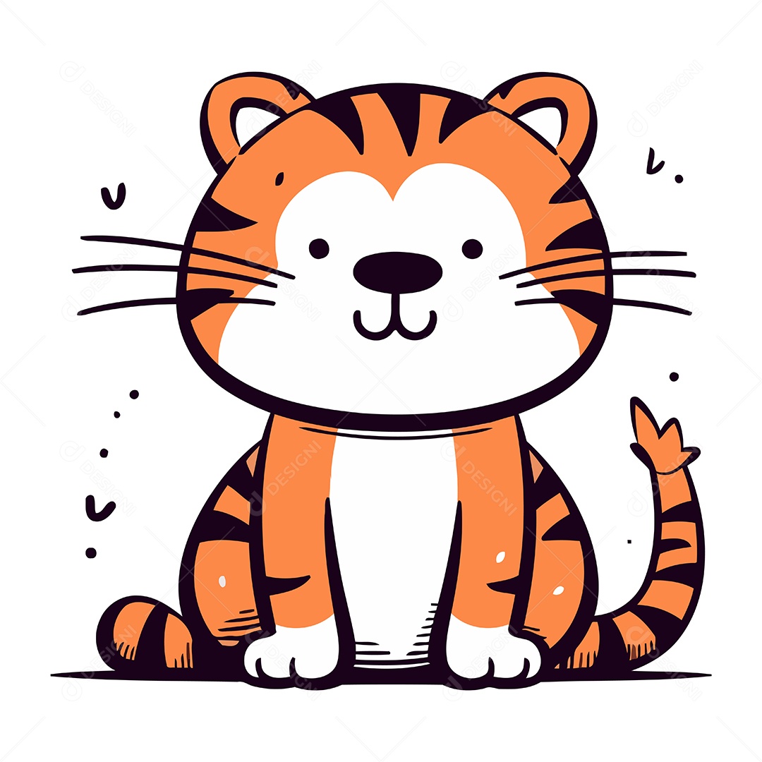 Tigre Fofo de Desenho Animado Ilustração Vetor EPS