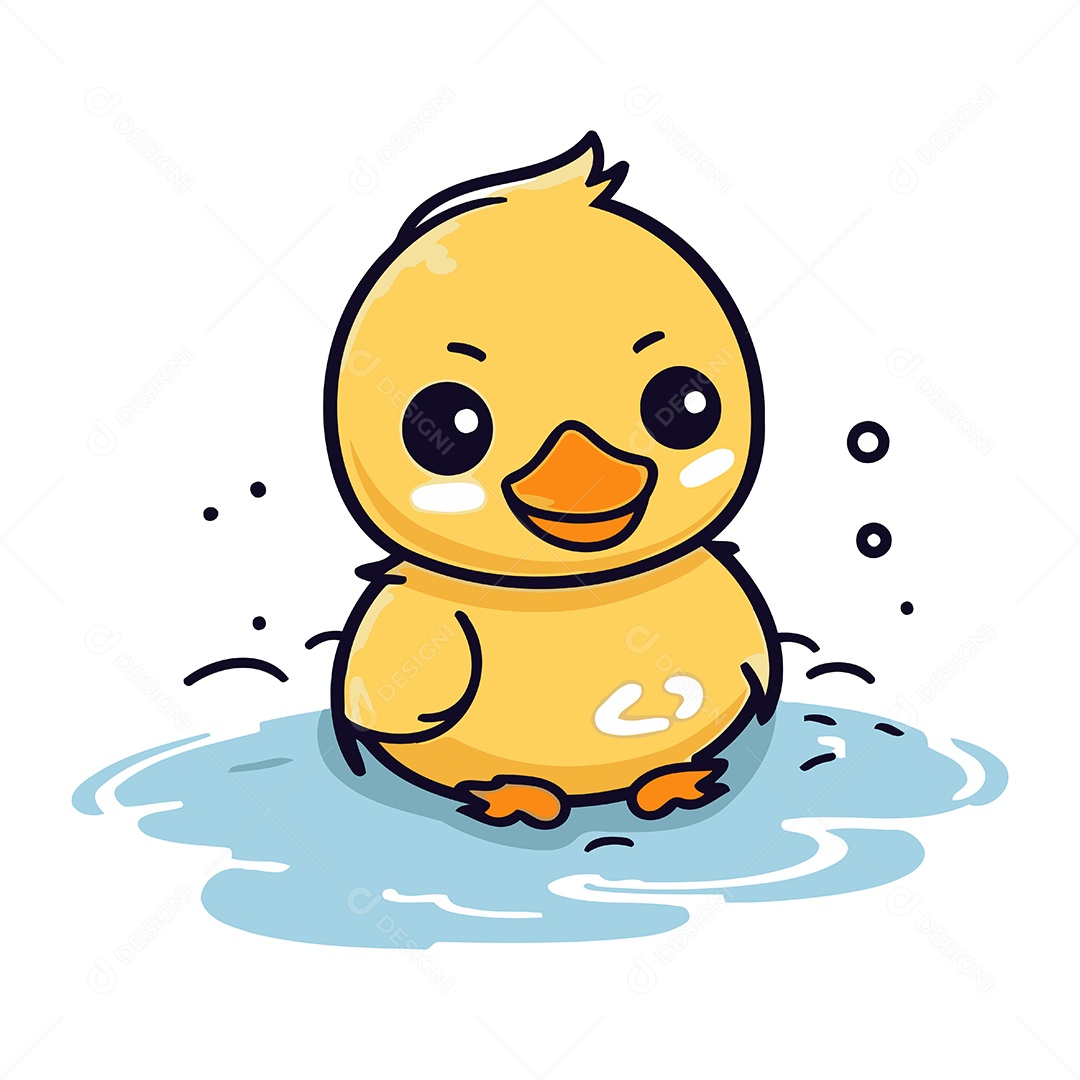Patinho Amarelo Bonitinho de Desenho Animado Ilustração Vetor EPS