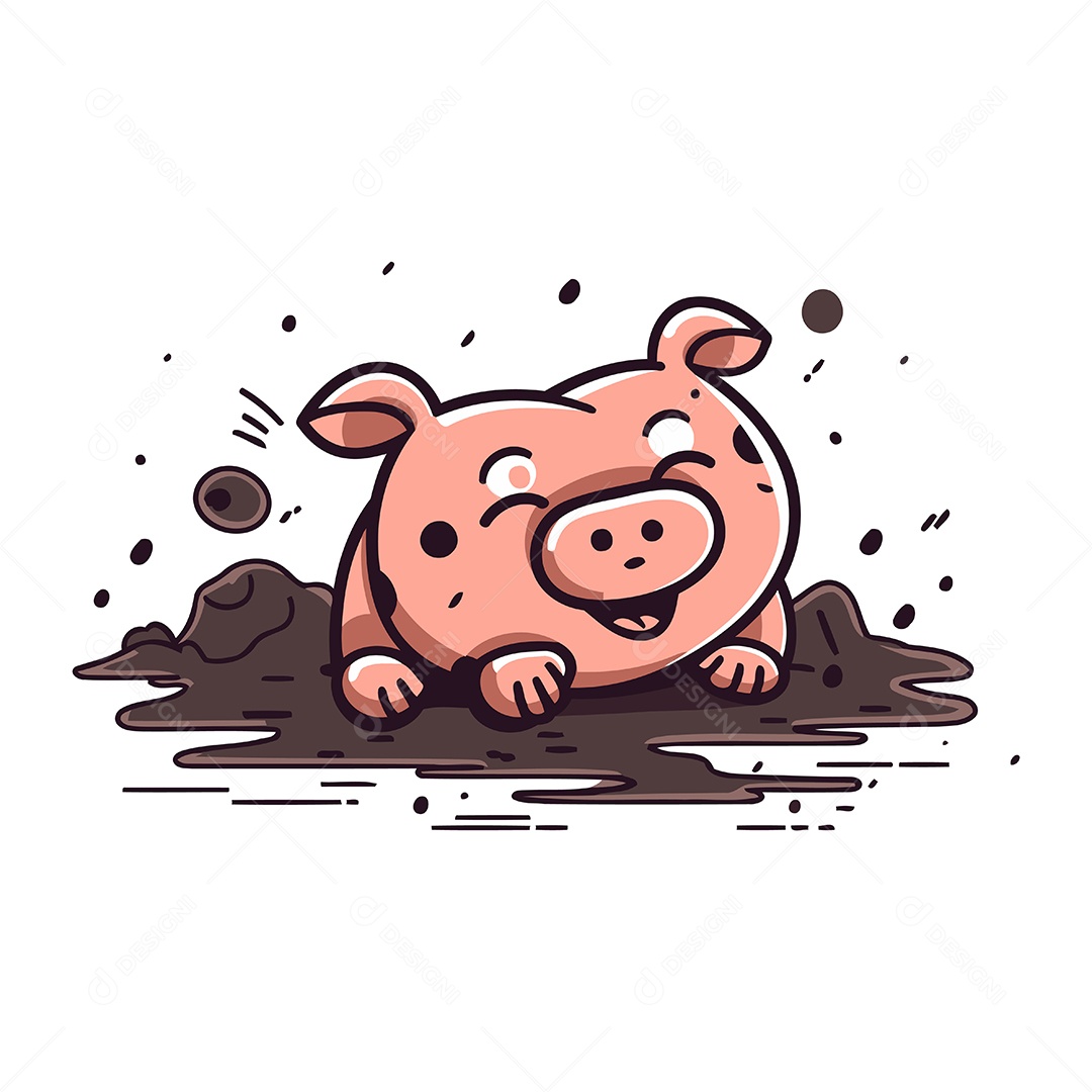 Porco Bonito de Desenho Animado Ilustração Vetor EPS