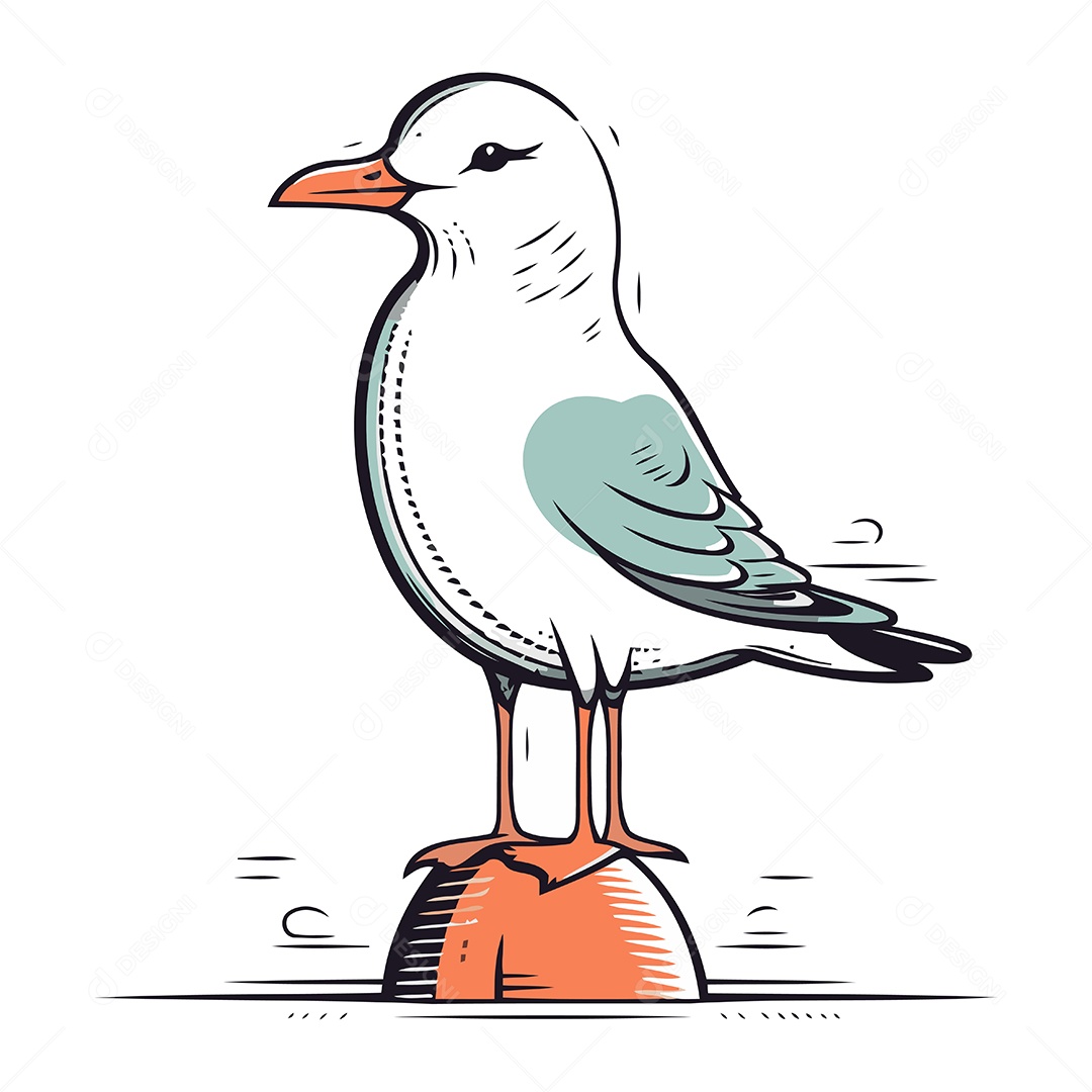 Gaivota em uma Pedra Ilustração Vetor EPS