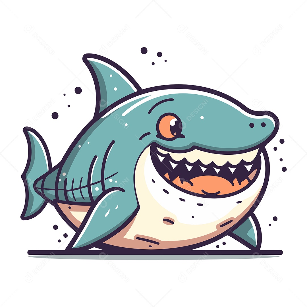 Tubarão de Desenho Animado Ilustração Vetor EPS