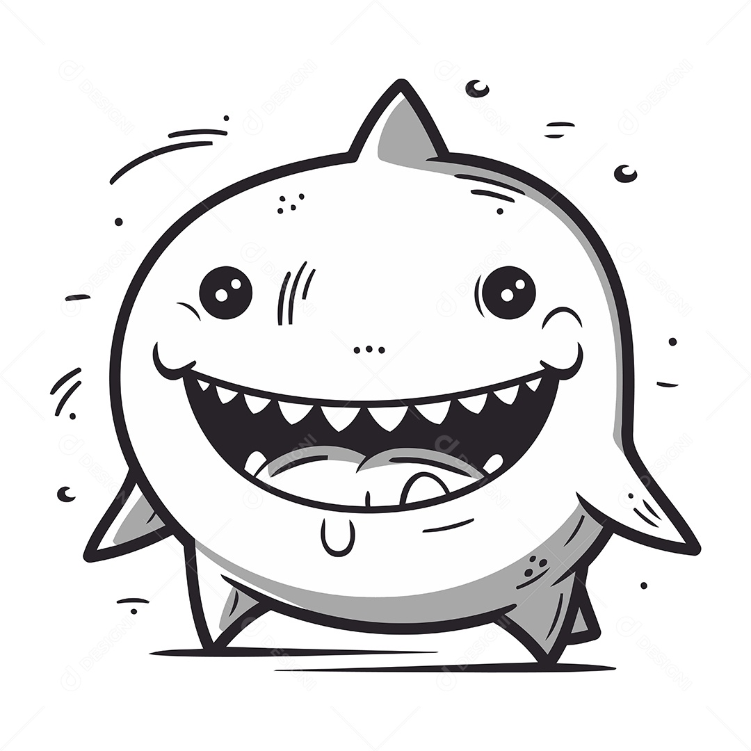 Tubarão de Desenho Animado Ilustração Vetor EPS