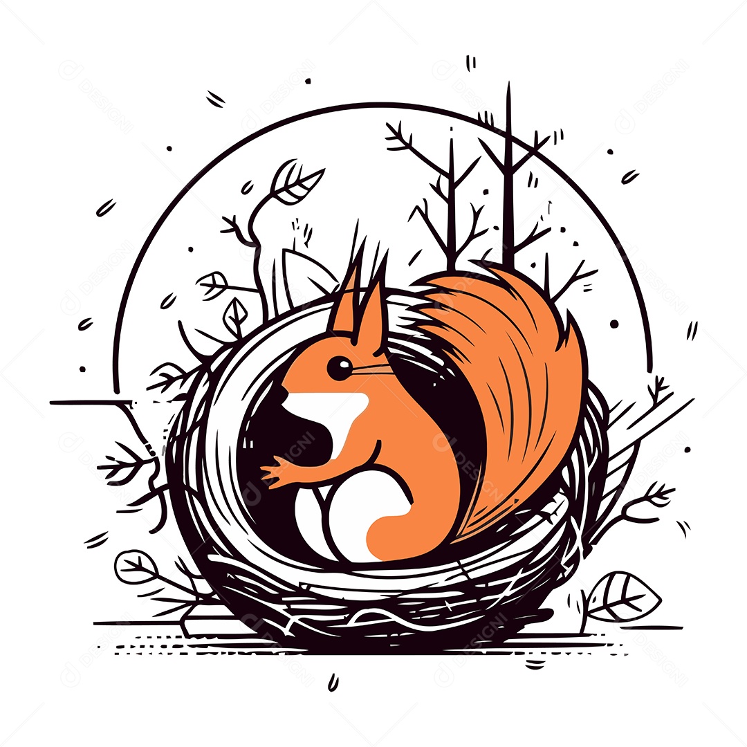 Esquilo no Ninho de Desenho Animado Ilustração Vetor EPS