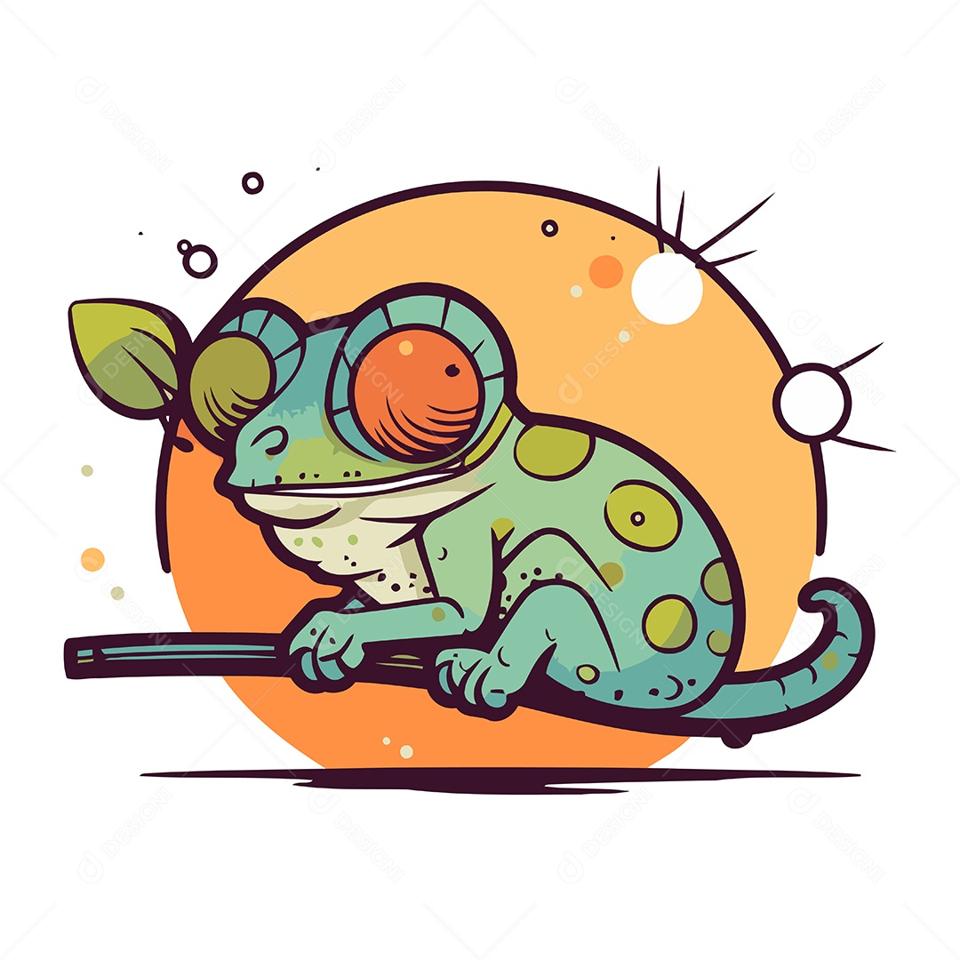 Camaleão Fofo de Desenho Animado Ilustração Vetor EPS