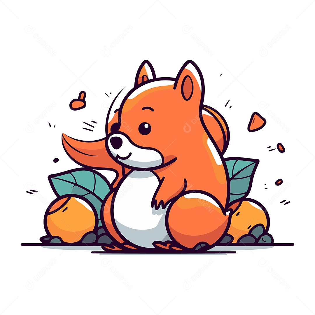 Raposa de Desenho Animado Fofa com Tangerinas Ilustração Vetor EPS