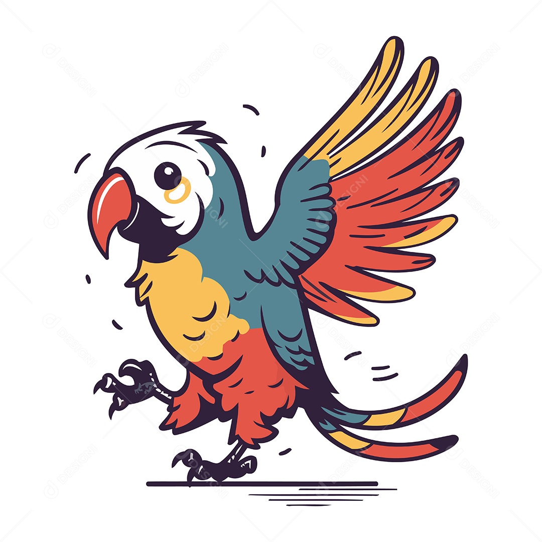 Papagaio Bonito de Desenho Animado Ilustração Vetor EPS