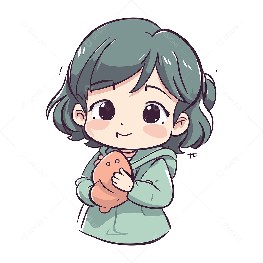 Garota Segurando Um Lindo Ursinho de Pelúcia Vetor EPS