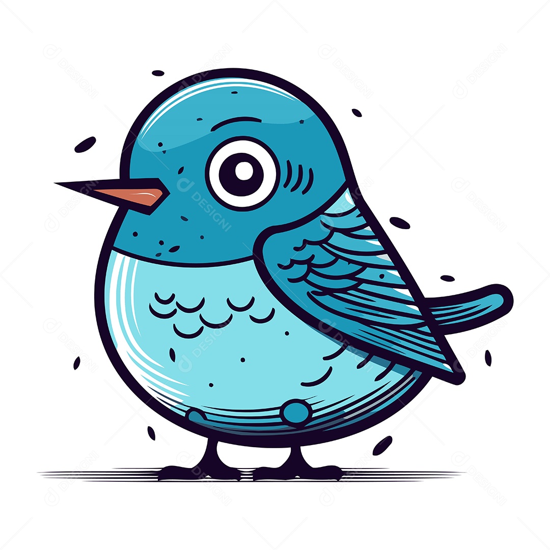 Pássaro Azul Bonito de Desenho Animado Ilustração Vetor EPS