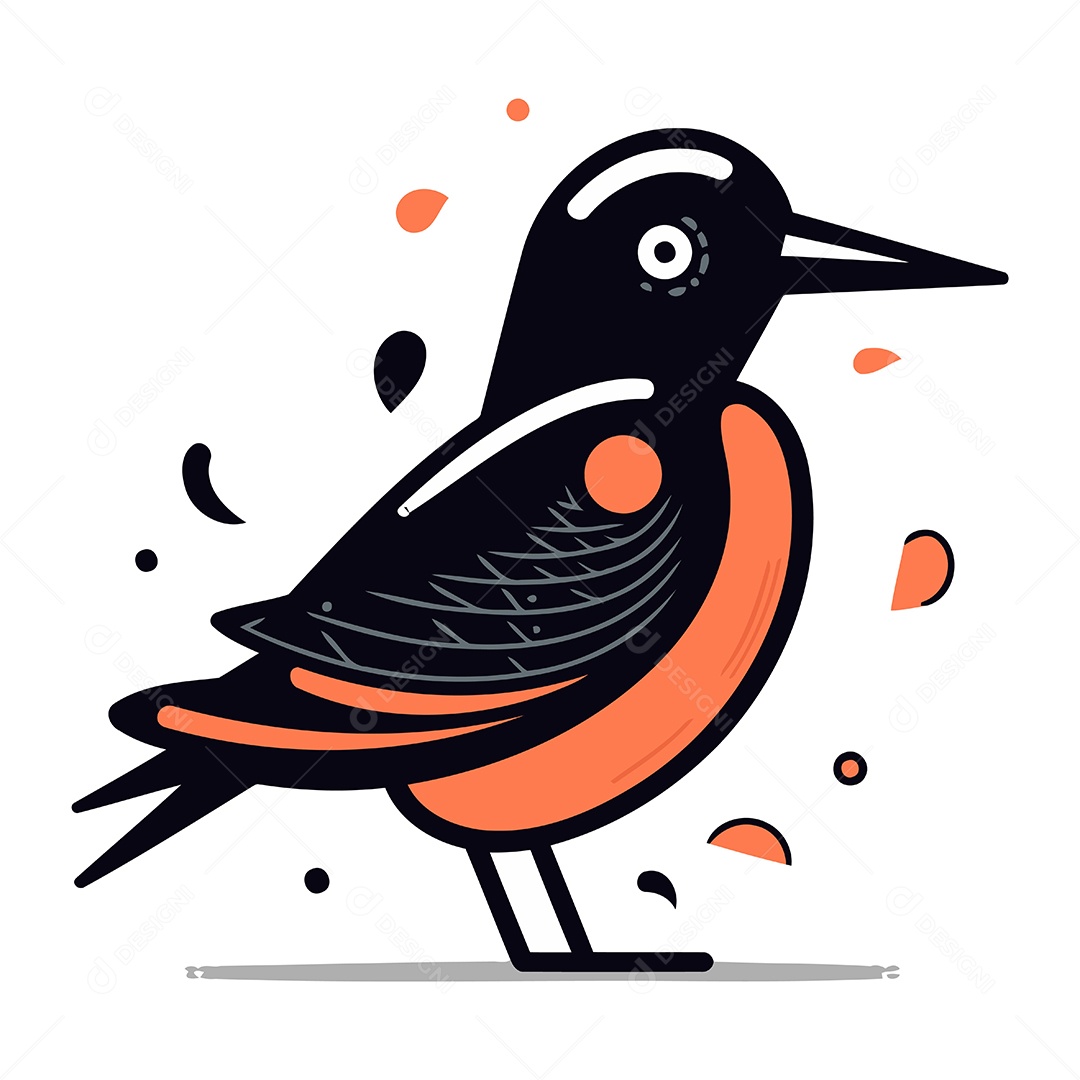 Pássaro Preto e Vermelho Ilustração Vetor EPS