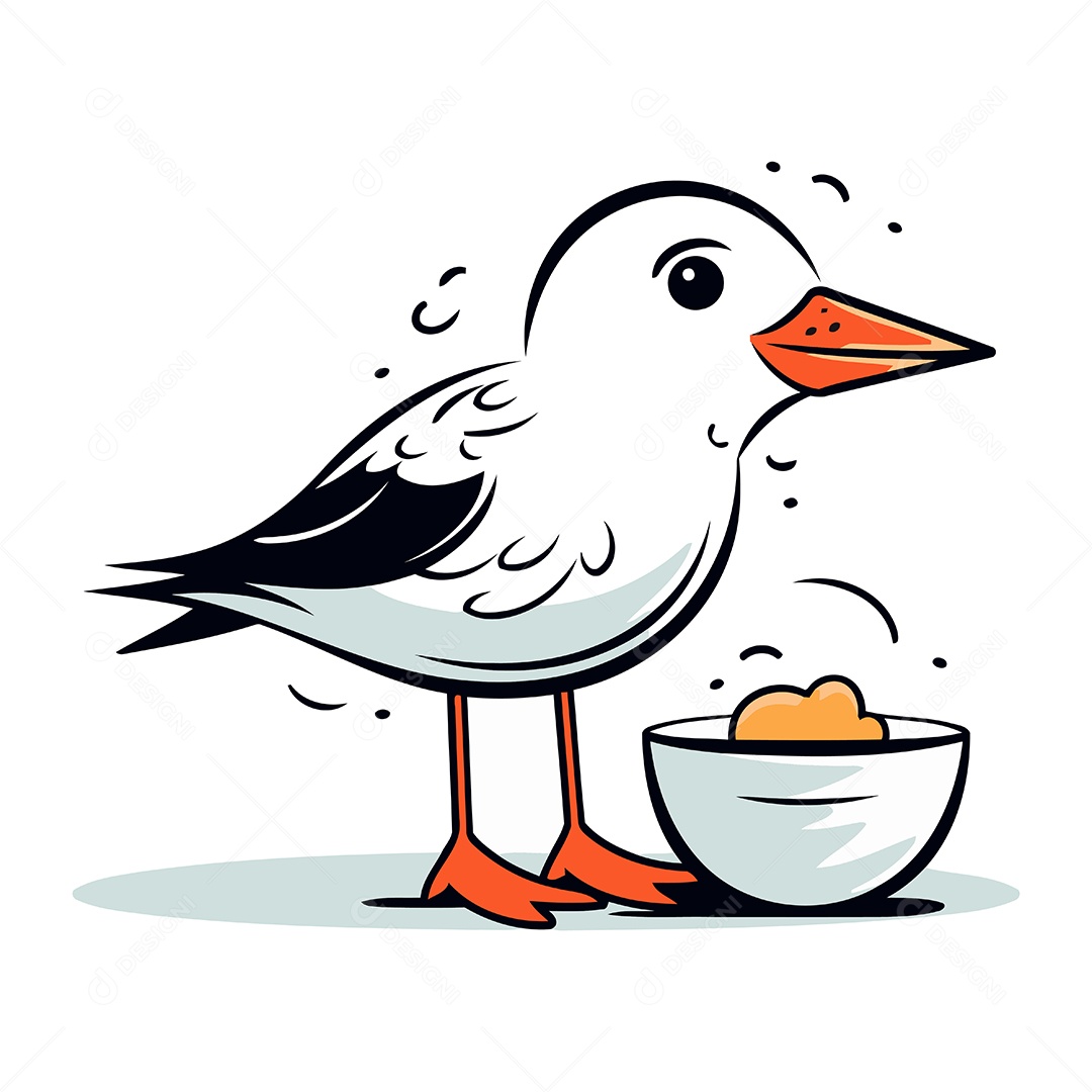 Passáro Fofo Comendo Desenho Animado Ilustração Vetor EPS