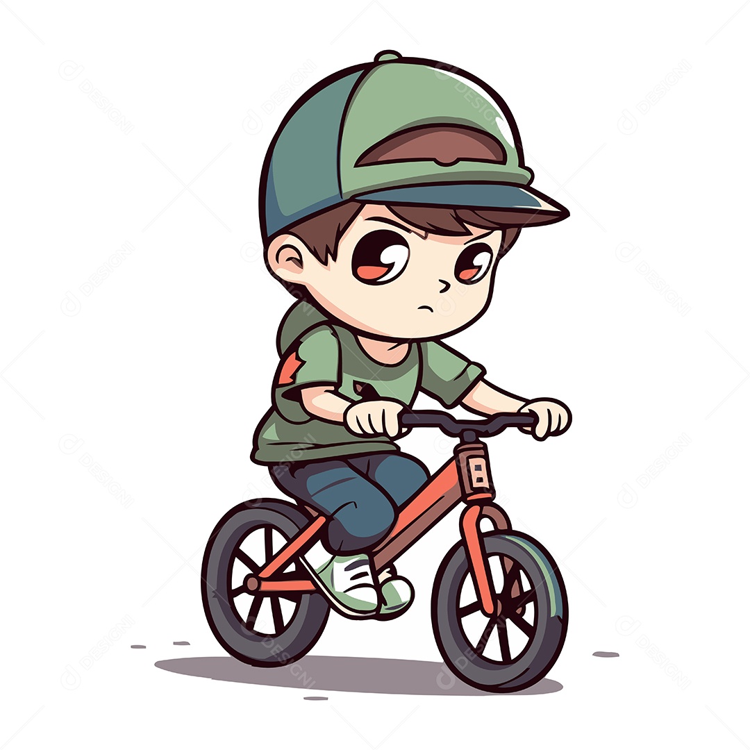 Garoto Bonito Andando de Bicicleta Desenho Animado Ilustração Vetor EPS
