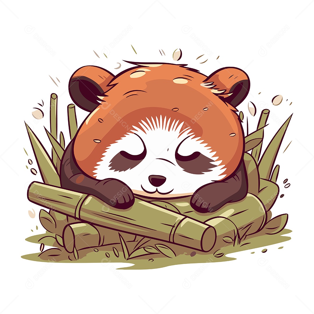Panda Dormindo em Bambu Fofo de Desenho Animado Ilustração Vetor EPS
