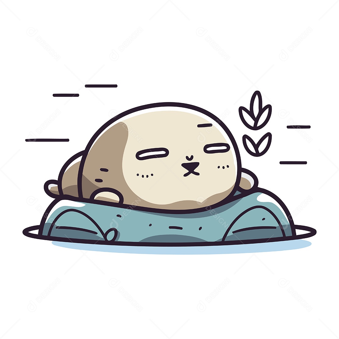 Gato Fofo Dormindo em um Travesseiro de Desenho Animado Ilustração Vetor EPS