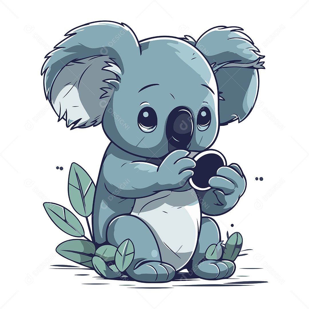 Coala Fofo de Desenho Animado Segurando uma Xícara de Chá Ilustração Vetor EPS