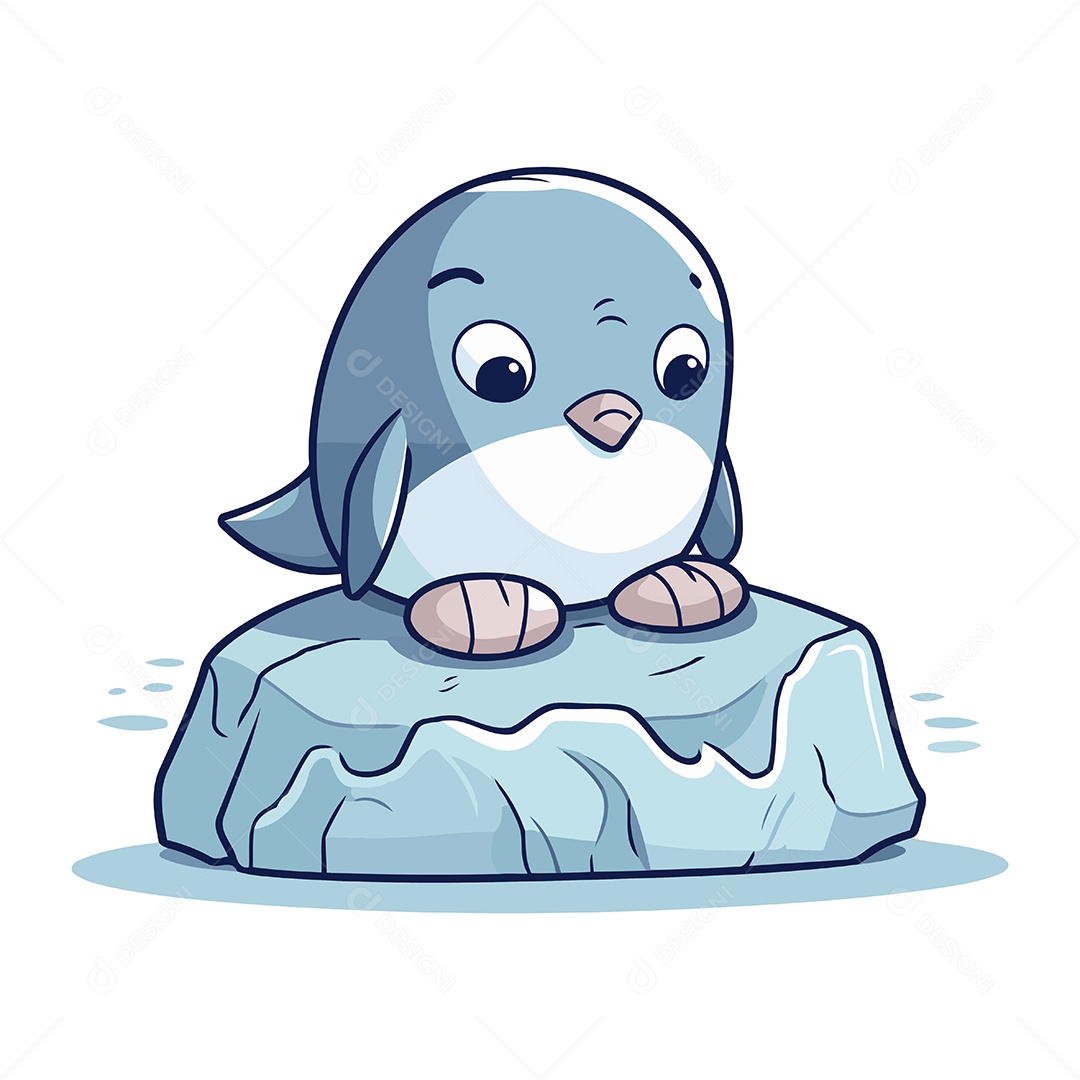 Pinguim Fofo Sentado na Pedra Ilustração vetor EPS