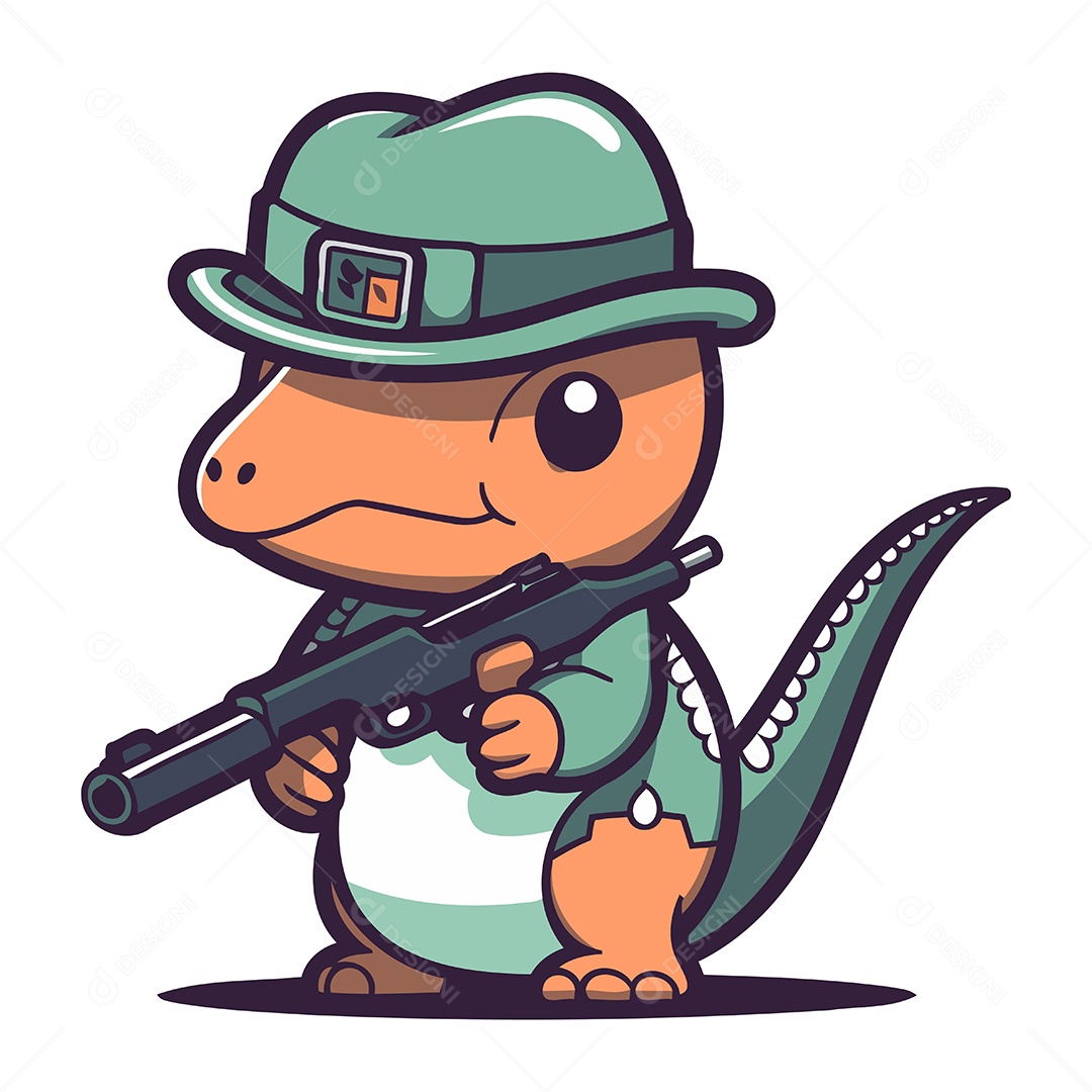 Crocodilo de Desenho Animado em Chapéu com uma Arma Ilustração Vetor EPS