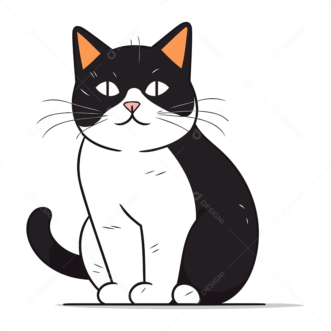 Gato Preto e Branco Sentado em um Fundo Branco Ilustração Vetor EPS