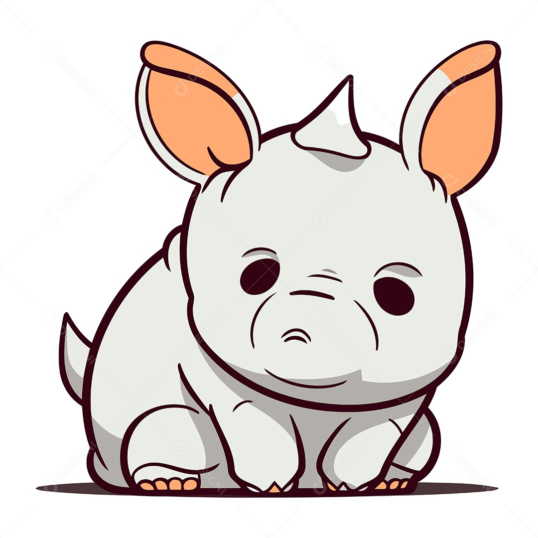 Desenho Animado de um Bebê Rinoceronte Fofo Ilustração Vetor EPS