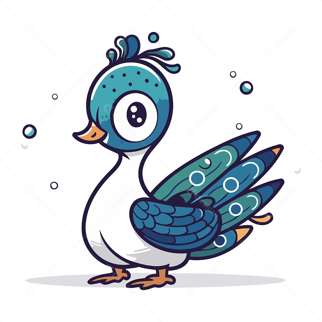 Pavão Desenho Animado Ilustração Vetor EPS