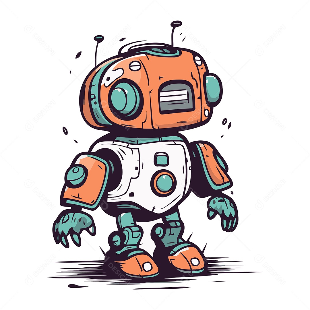 Robô Desenho Animado Ilustração Vetor EPS