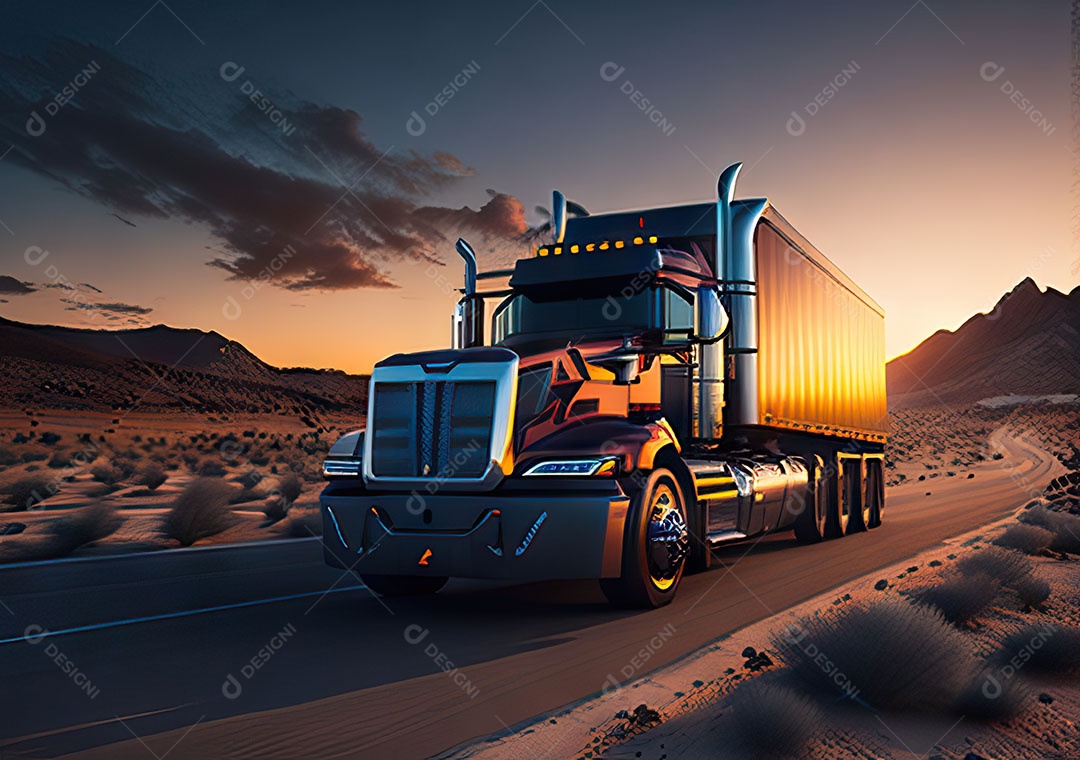 Caminhão moderno movendo-se por diferentes paisagens