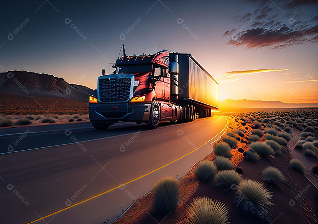 Caminhão moderno movendo-se por diferentes paisagens