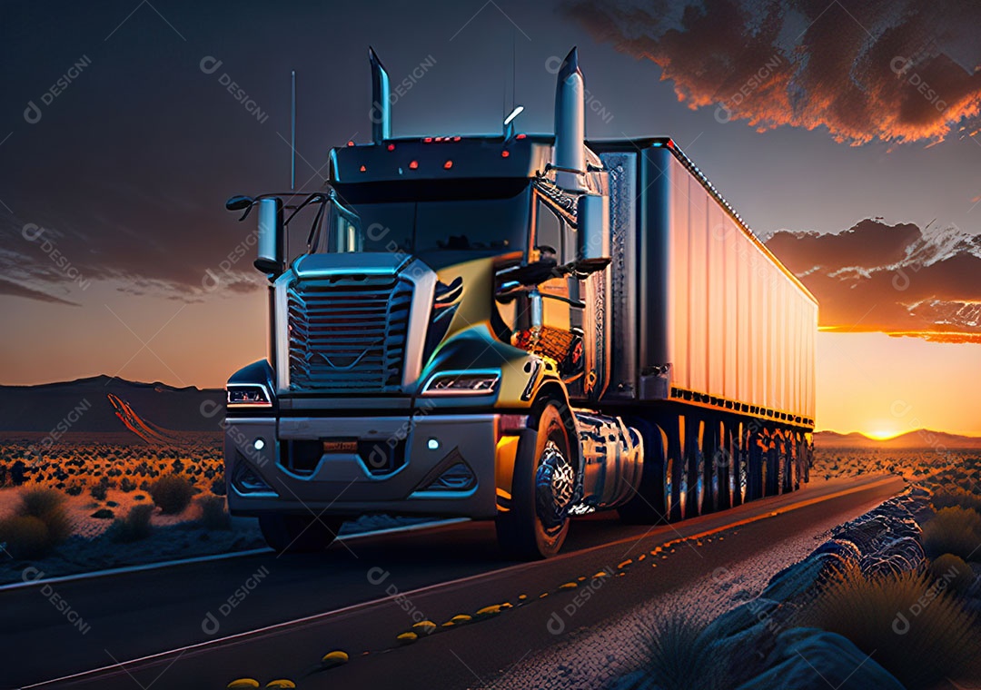 Caminhão moderno movendo-se por diferentes paisagens