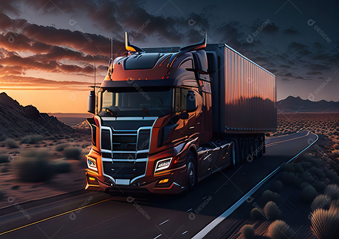 Caminhão moderno movendo-se por diferentes paisagens