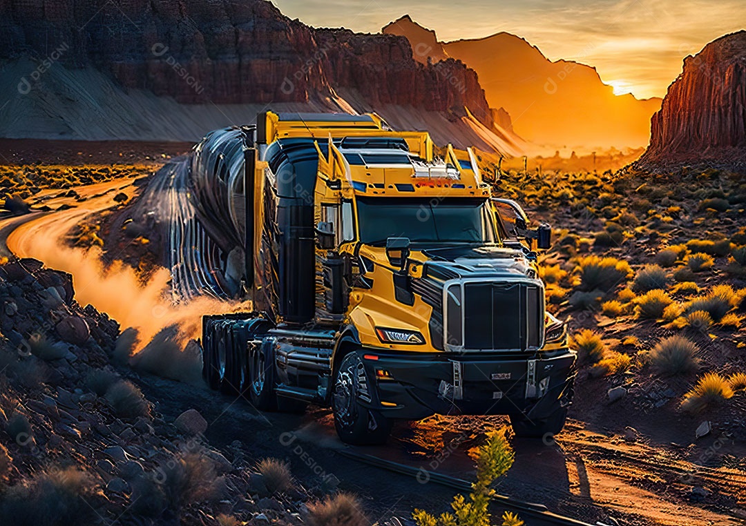 Caminhão moderno movendo-se por diferentes paisagens