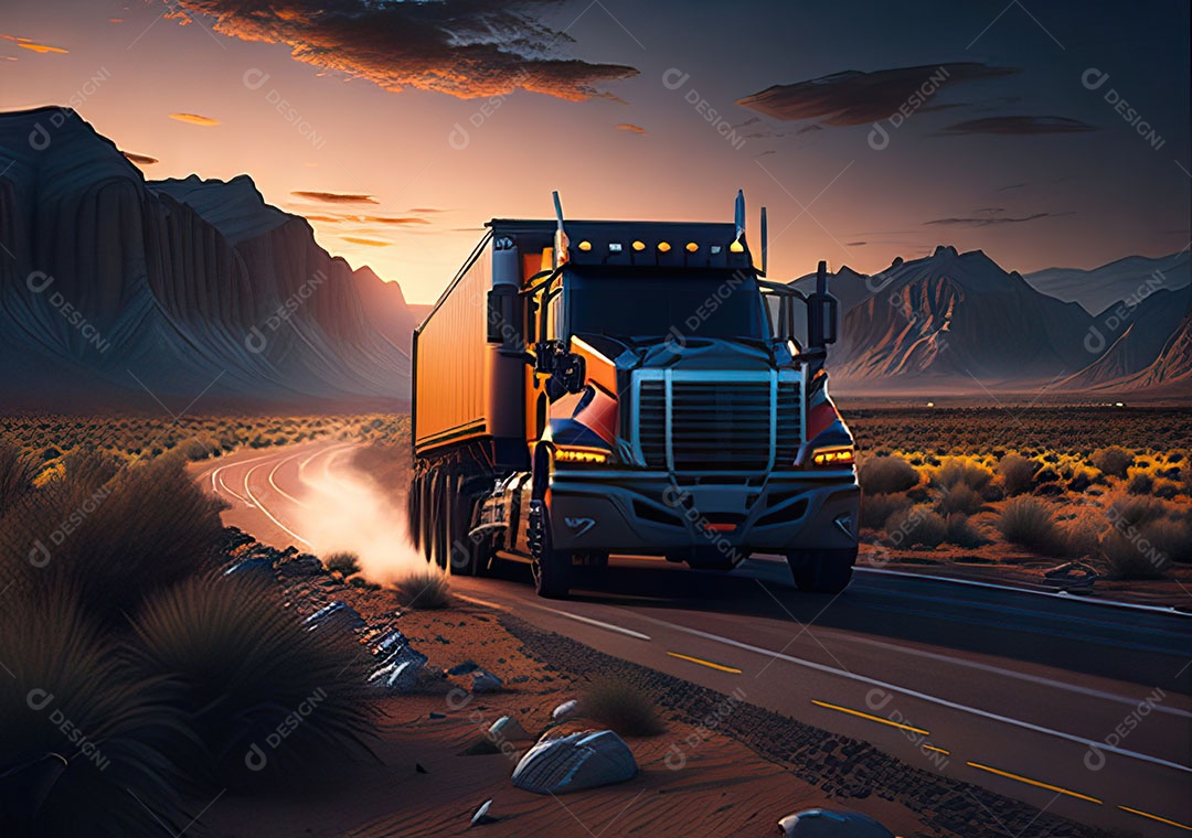 Caminhão moderno movendo-se por diferentes paisagens