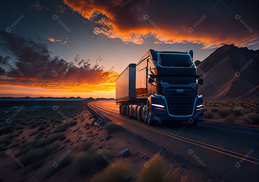 Caminhão moderno movendo-se por diferentes paisagens