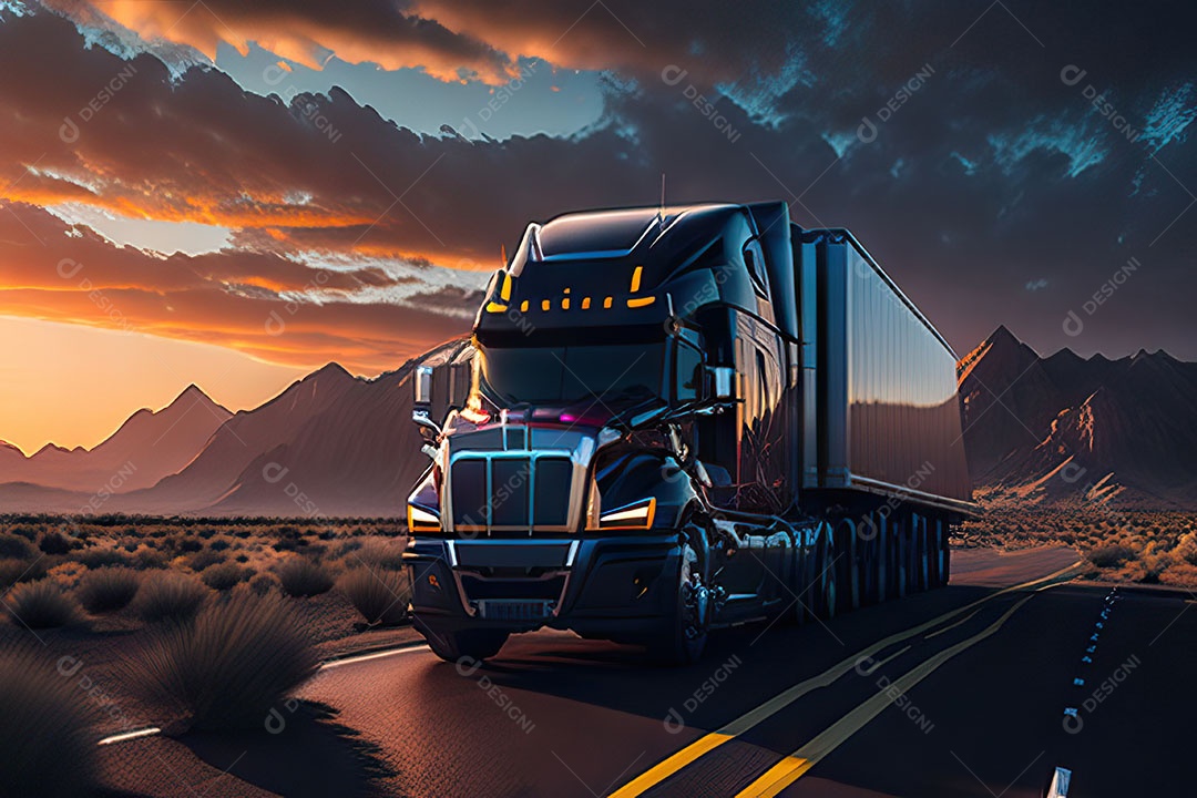 Caminhão moderno movendo-se por diferentes paisagens