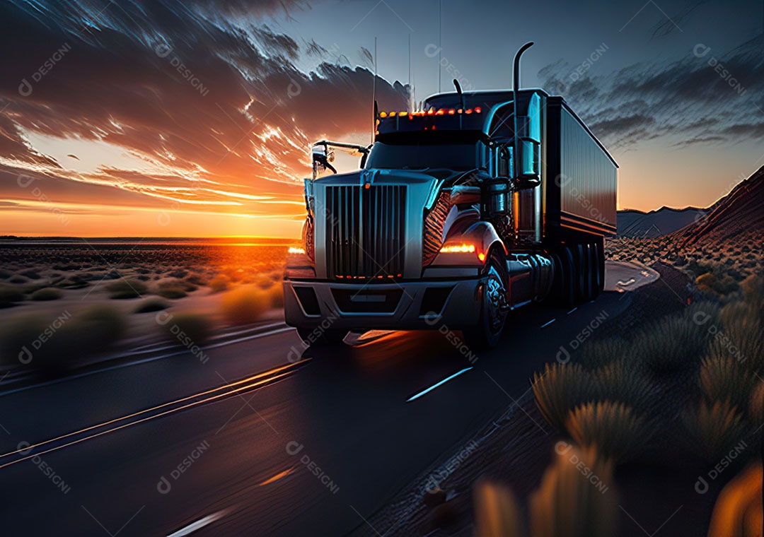 Caminhão moderno movendo-se por diferentes paisagens