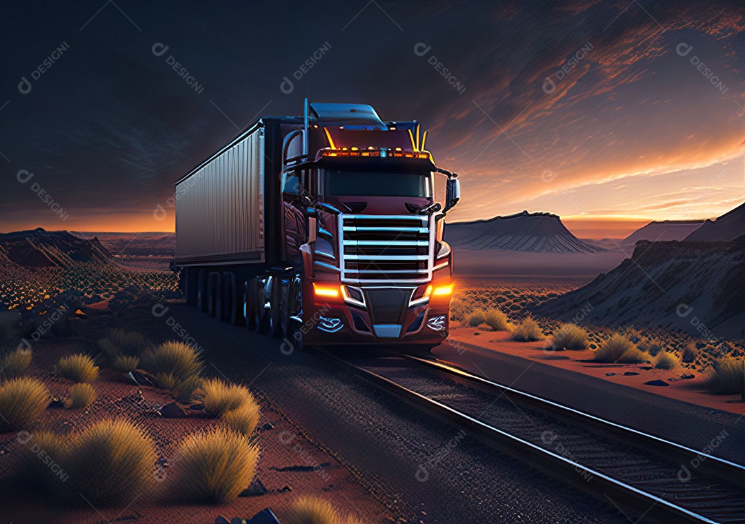 Caminhão moderno movendo-se por diferentes paisagens