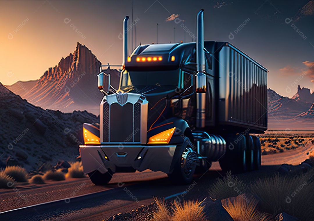 Caminhão moderno movendo-se por diferentes paisagens