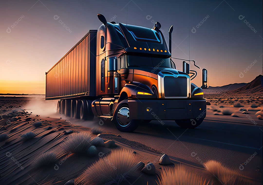Caminhão moderno movendo-se por diferentes paisagens