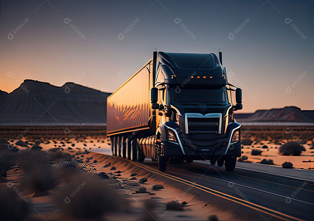 Caminhão moderno movendo-se por diferentes paisagens