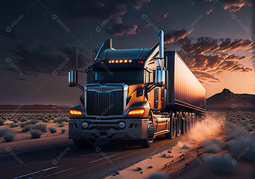 Caminhão moderno movendo-se por diferentes paisagens