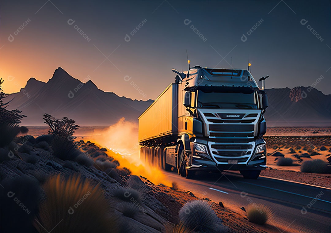 Caminhão moderno movendo-se por diferentes paisagens