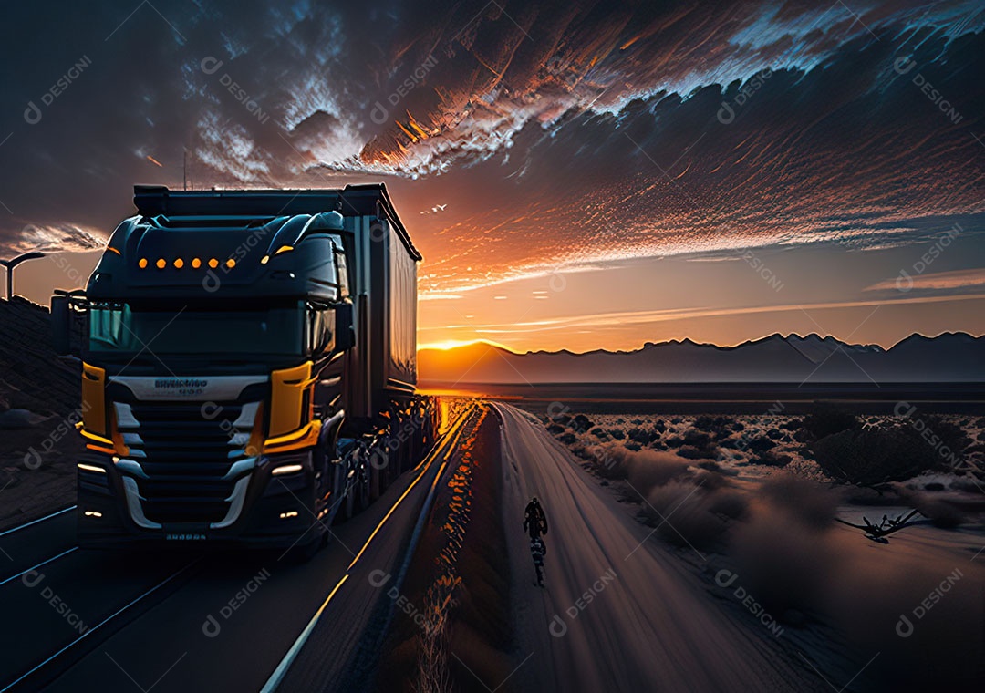 Caminhão moderno movendo-se por diferentes paisagens