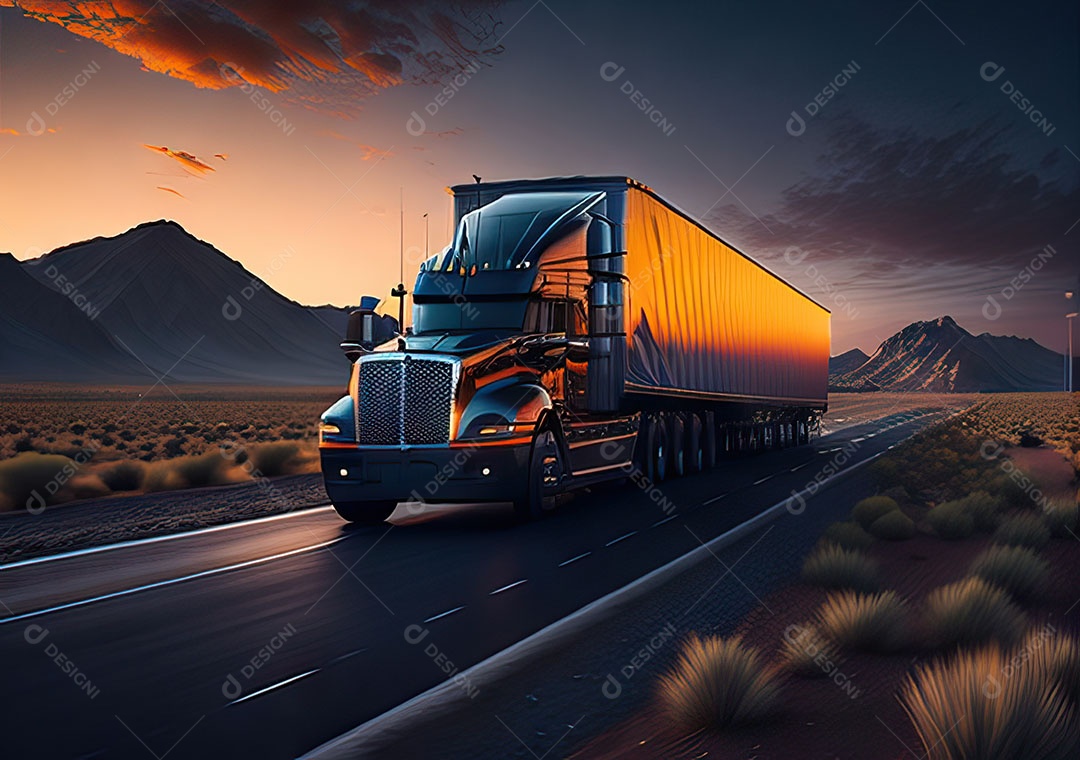 Caminhão moderno movendo-se por diferentes paisagens