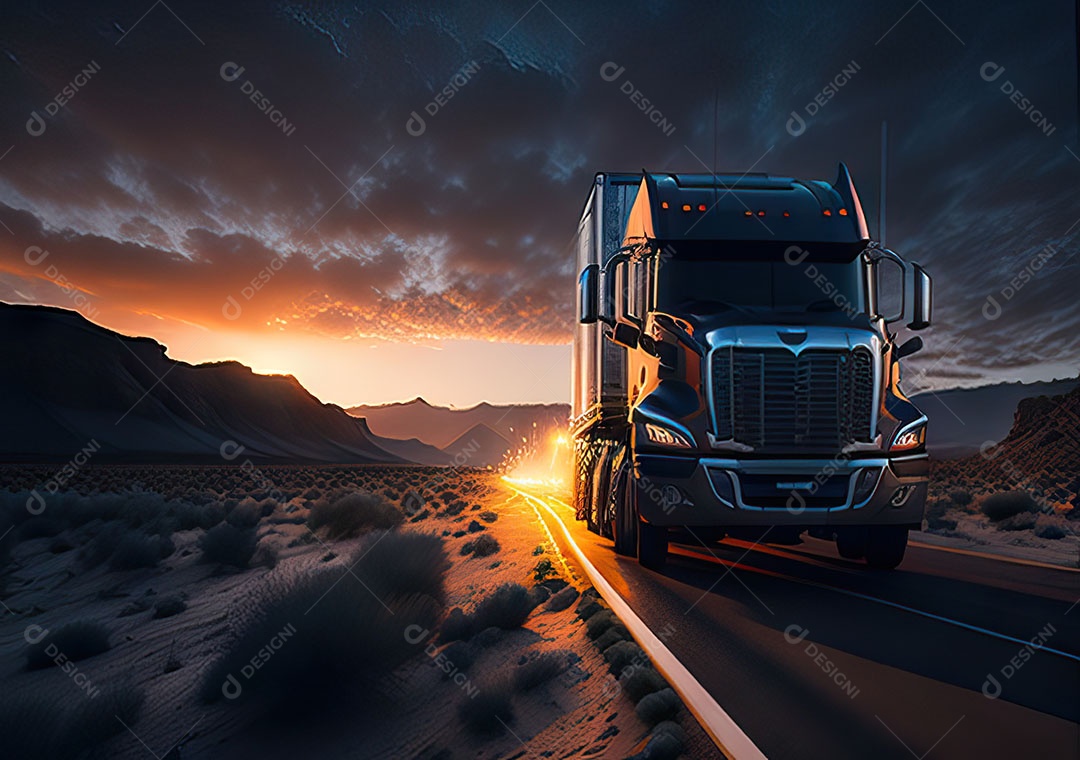 Caminhão moderno movendo-se por diferentes paisagens