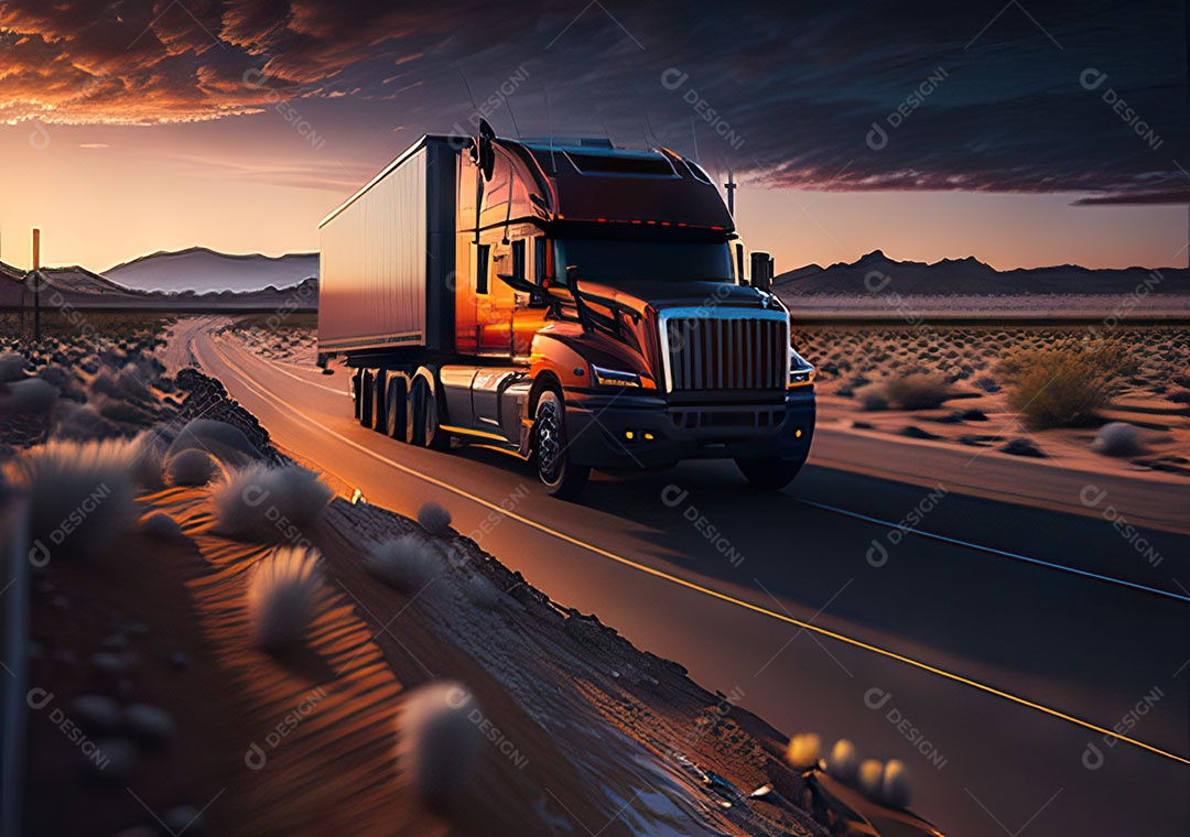 Caminhão moderno movendo-se por diferentes paisagens