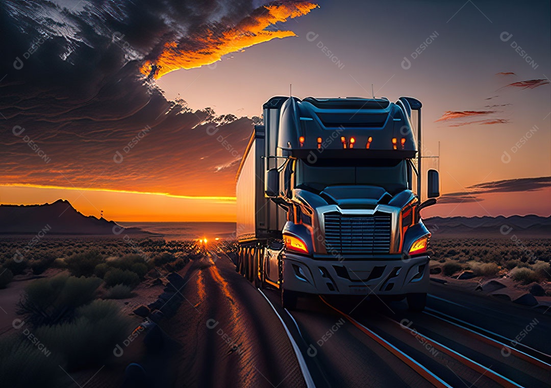 Caminhão moderno movendo-se por diferentes paisagens