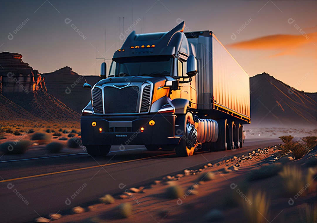 Caminhão moderno movendo-se por diferentes paisagens